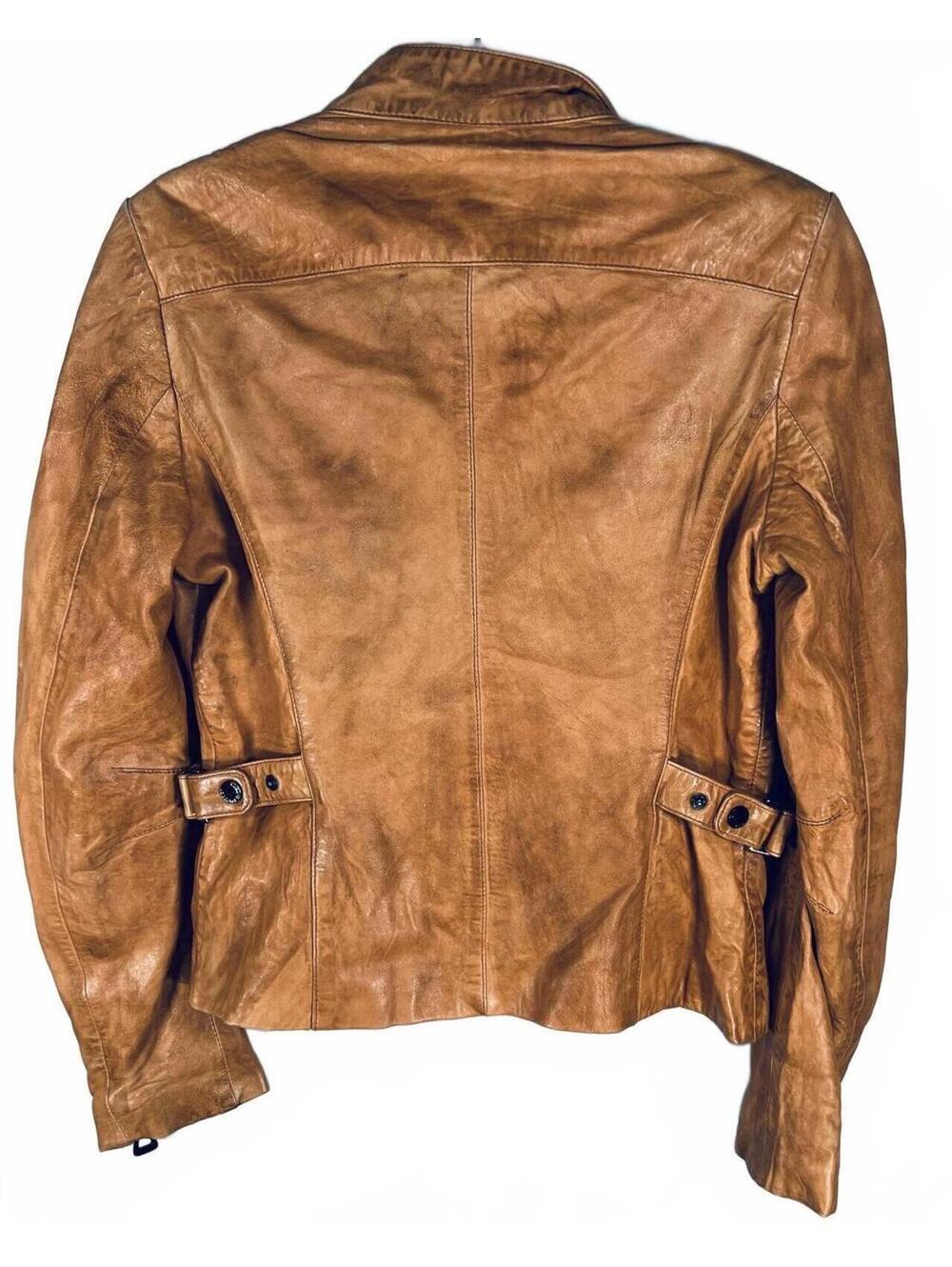 Bod & Christensen Tan Lambskin Leather Moto Jacket Leopard Print Lining Small - Picture 2 of 7
